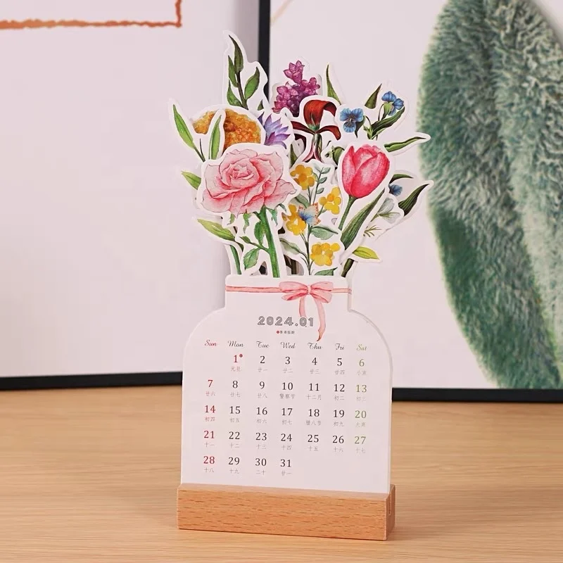 Copllent 2024 Wooden Desk Calendar Cute Creative Making Decorative Desk Calendar