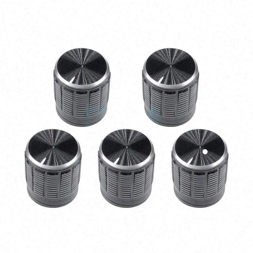 6mm Black Metal Volume Control Rotary Knobs For Knurled Shaft Potentiometer 15 x 16.5mm Silver Tone Switch Knob