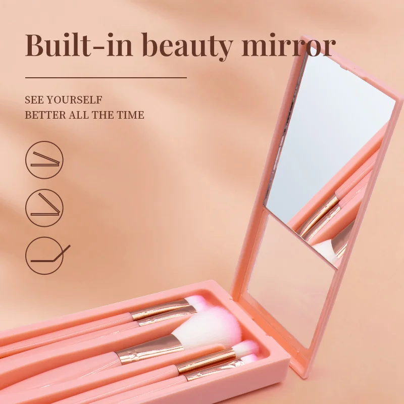 5 Pcs/Box Hot Sale Makeup Brush Set With Mirror Box Portable Travel Makeup Cover Brush Soft Hair Eye Shadow Brush 3 Colors