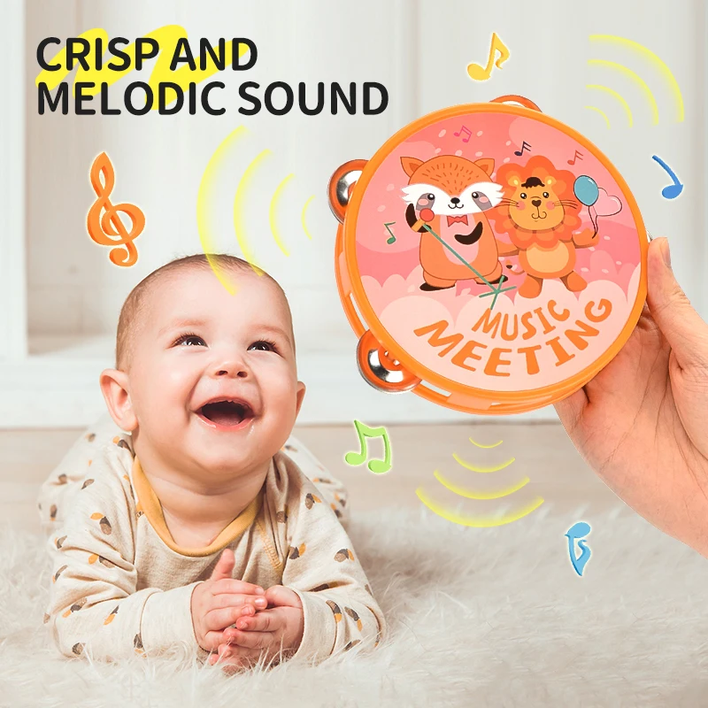 2024 Baby learning musical instrument animal hand drum toy mini cartoon music tambourine toy