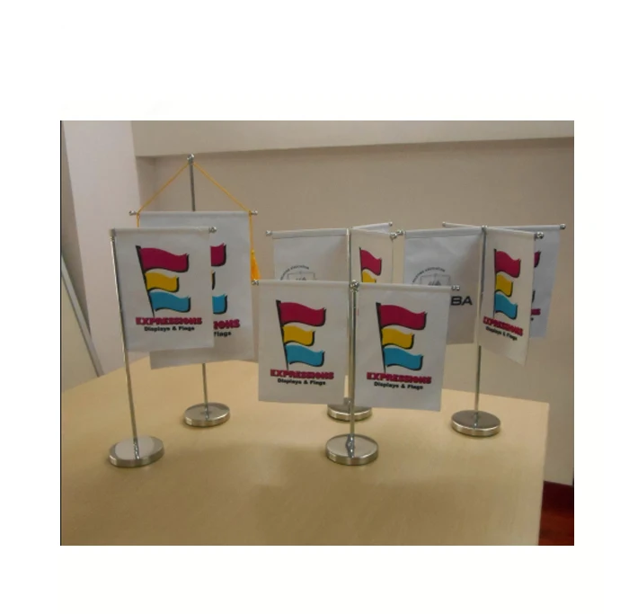 Custom Logo Design Single Double Side Mini Desk Flag With Metal Pole And Base Small Table Flag For Office