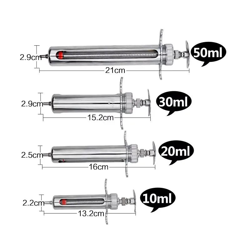 Stainless Steel Syringe 10ml 20ml 30 50ml 100ml Animal Syringes Pet Pig Cow Sheep Metal Livestock Vaccine Syringe Injection