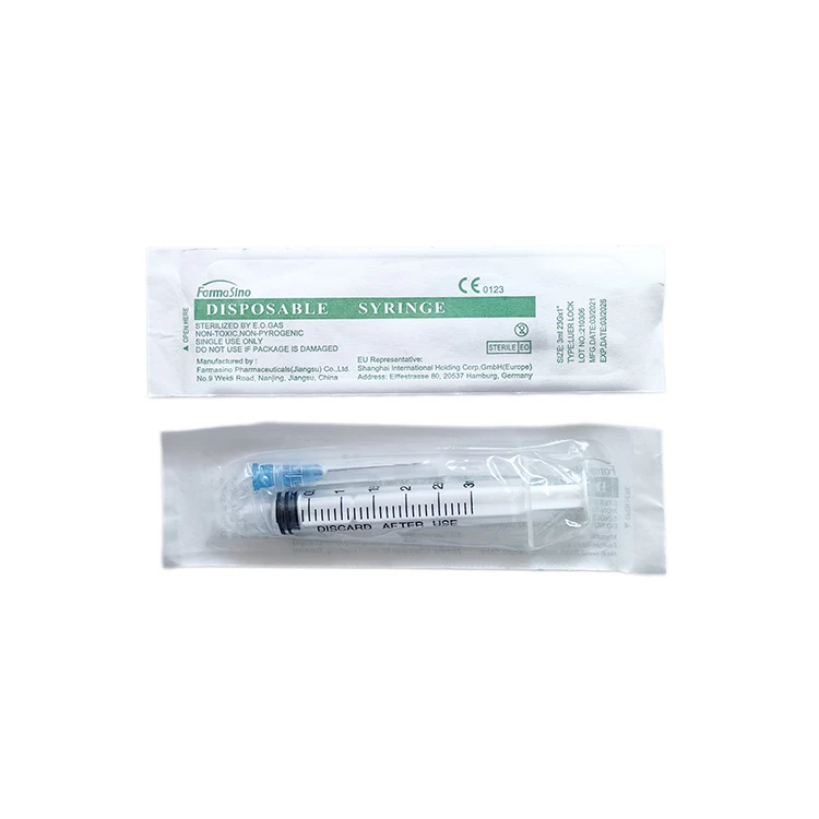 FarmaSino three piece medical single use 1ml sterile luer slip syringe with needle