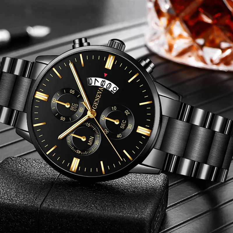 Men Luxury Watch Quartz Chronograph Tachymeter Black Dial Watches Men Wrist Calendar Timer Casual Quartz Watches