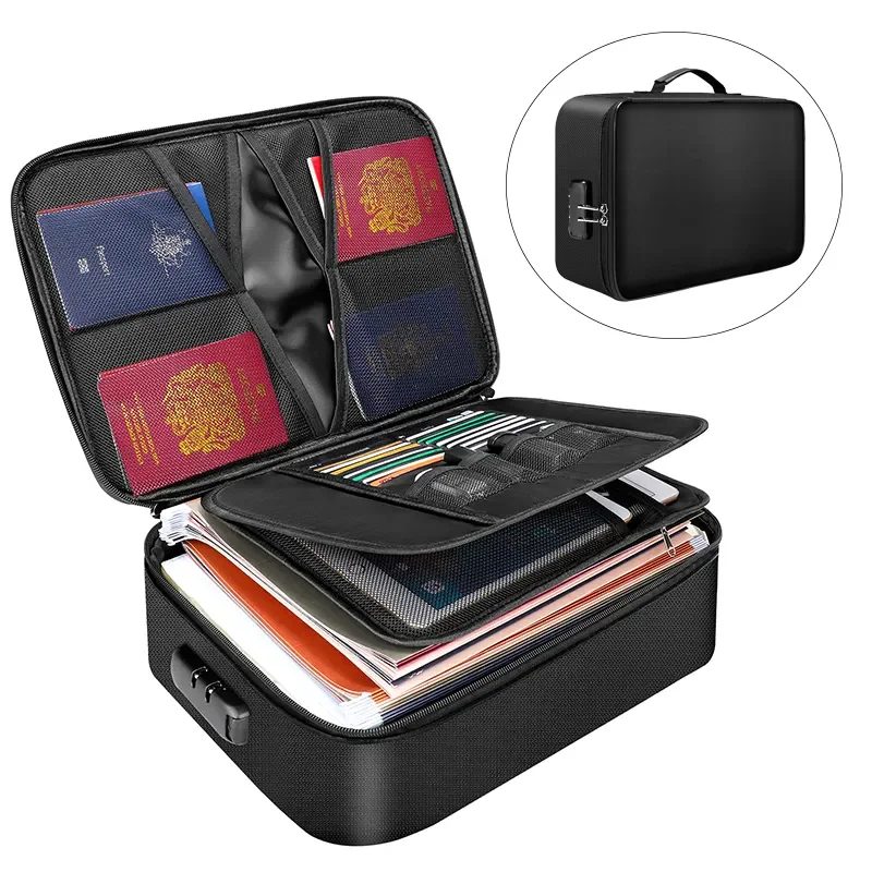Premium Multi-Layer Portable File Storage Bag Factory Custom High-quality Waterproof Fireproof Safe Document Bag with Lock