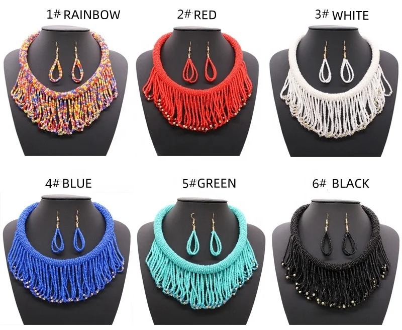 Moyamiya hot selling seed beads colorful bohemian African ethnic statement choker necklace earring jewelry set