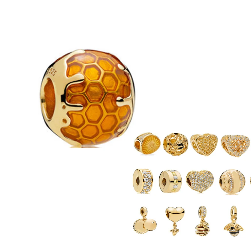 Hotsale 925 sterling silver 14K Gold Bee charm beads  fit original bracelets women DIY Jewelry