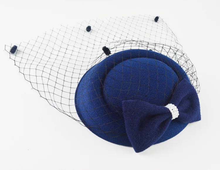 Fashion women Cocktail & Dot mesh fascinator hat Ladies Party Hat with bow Formal church hat Elegant French pearl Headwear