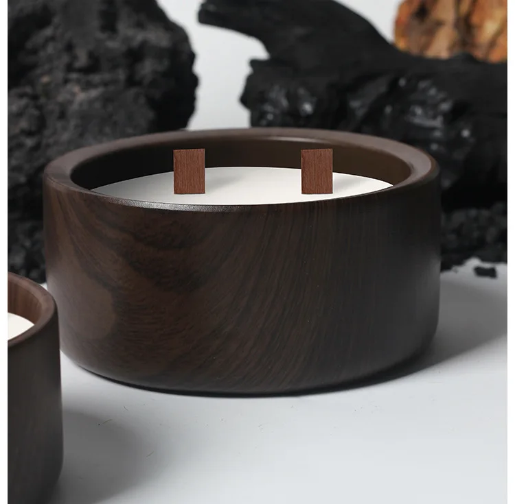 Nordic Walnut Wood Grain Simple Luxury Matte Ceramic Cement Concrete Fragrance Aroma Aromatherapy Scented Soy Wax Candle
