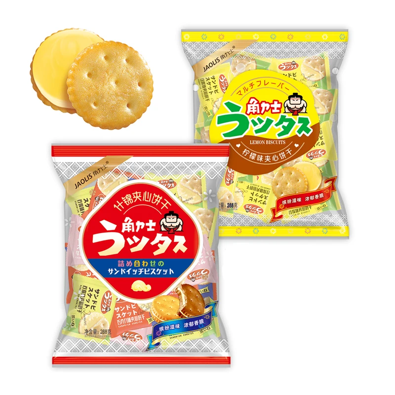 Wholesale exotic cookies 268g lemon flavor sandwich biscuits Cracker