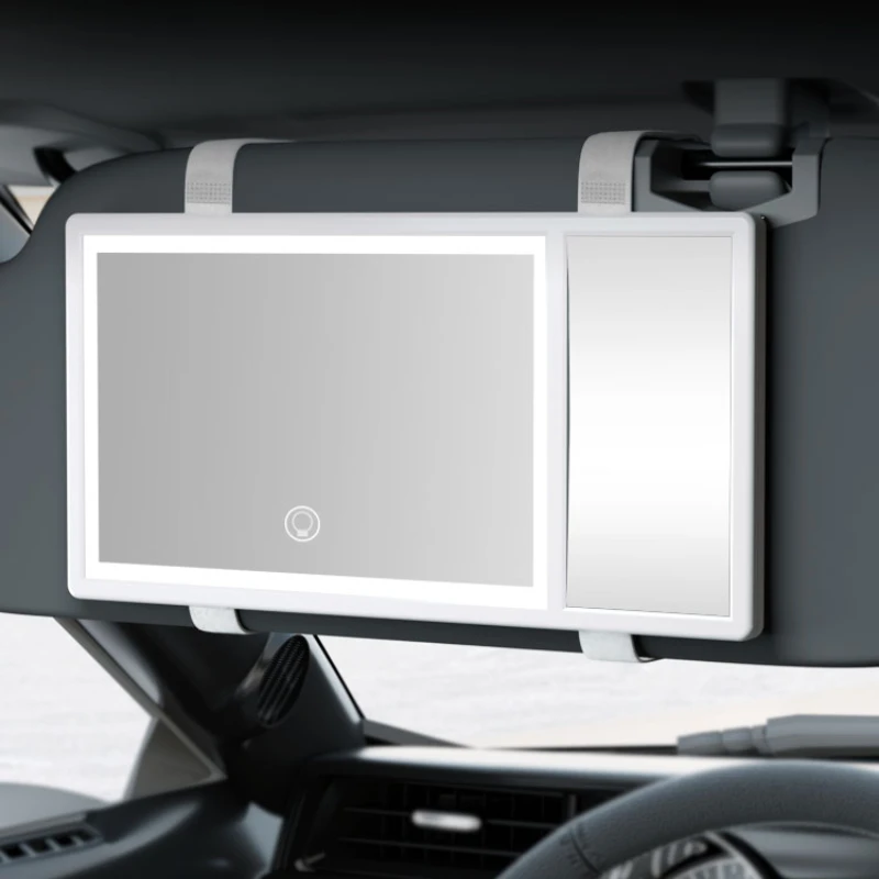 LED Car Sun Visor Makeup Mirror with 3 Color Light Rear View Sun-Shading Travel Cosmetic Vanity Mirror for Car Truck SUV
