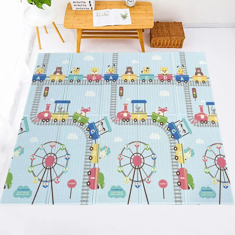 Double-side Waterproof Non Toxic Foldable Baby Cartoon Wholesale XPE Folding Baby Crawling Play Mat Kids Gym Picnic Mat for Baby