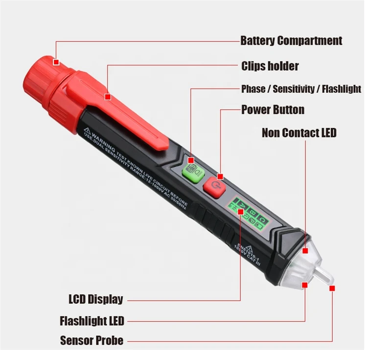 Habotest HT100P Phase Non contact Voltage Tester with LCD Dislay AC12V TO