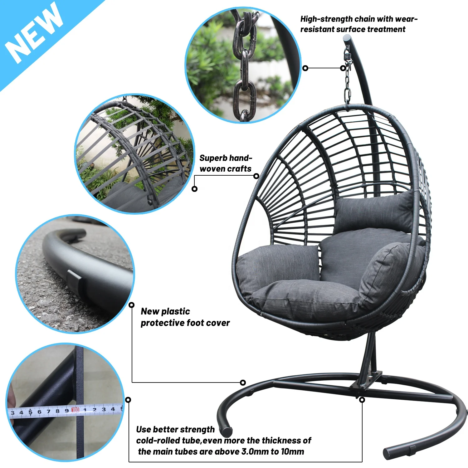 Patio Swings Garden Home Furniture KD with cushion Swing Egg Outdoor rattan Hanging Chair