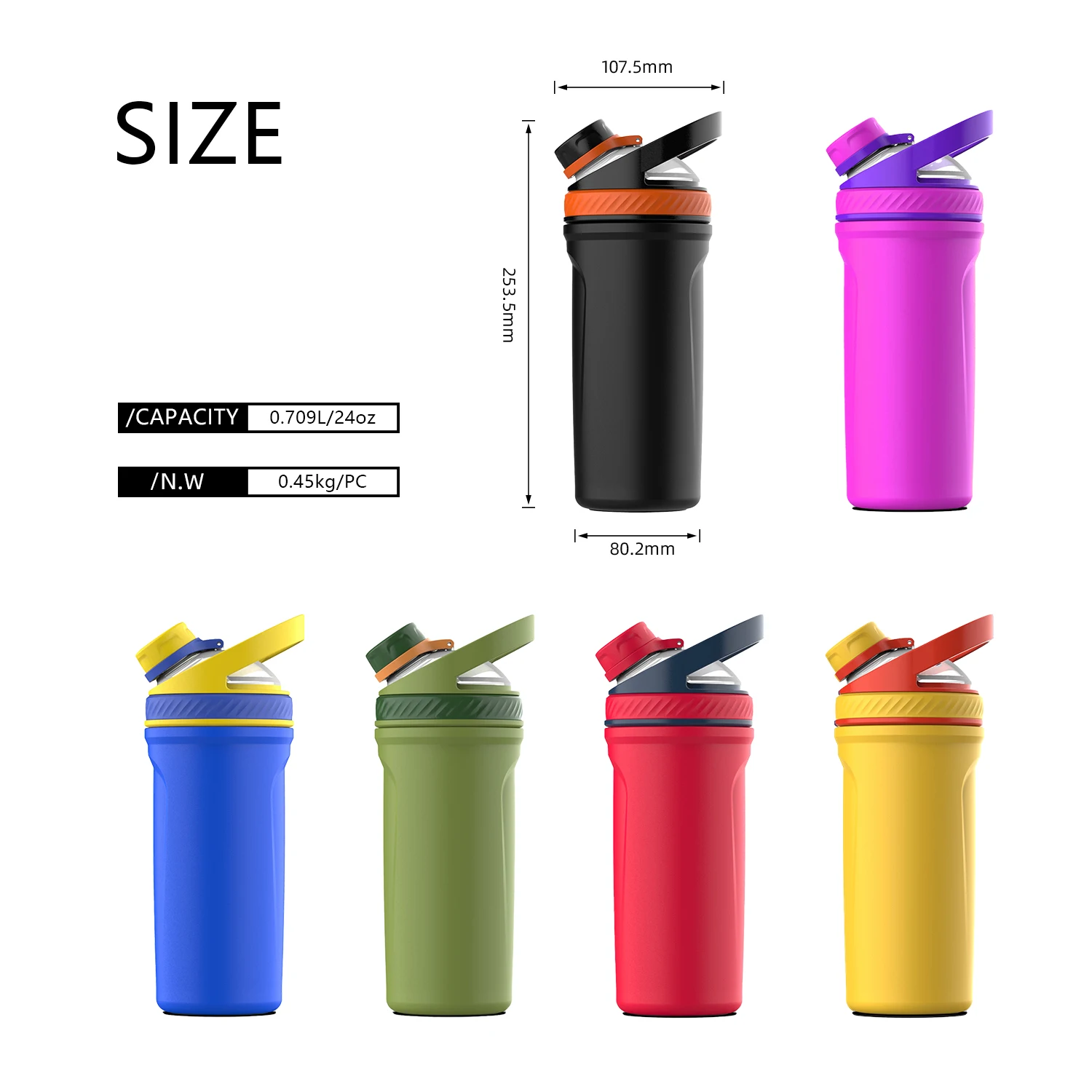 FBA Top Sale 24oz Shaker Gym Bottle Custom Logo stainless steel Portable Fitness Gym Sports Protein Shaker Cup Water Bottle