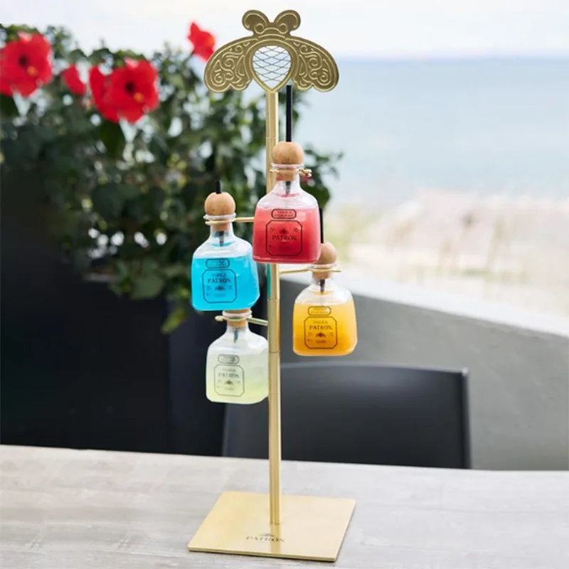 custom best display wine clear Tequila Bottle metal Stand for Corralejo Herradura Cabo Wabo