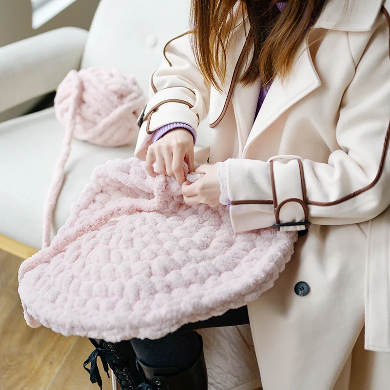 
Yarncrafts Ultra Soft Household Chunky chenille pure Polyester Throw Pillow Blanket Yarn 