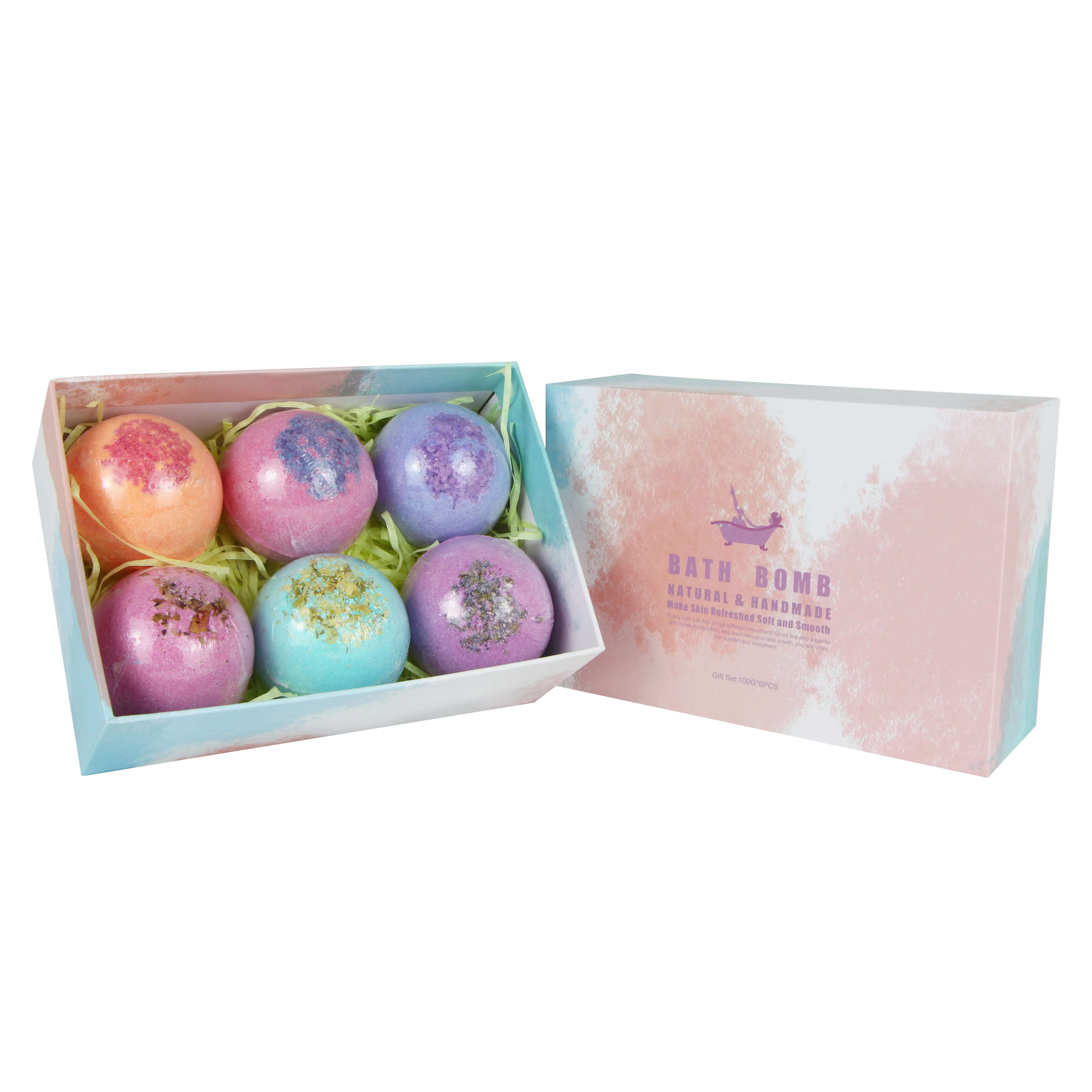 Natural Organic Aattractive packing and fragrance Natural homemade ball bath bombs set  Bubble Rainbow Fizzy Bath Bombs