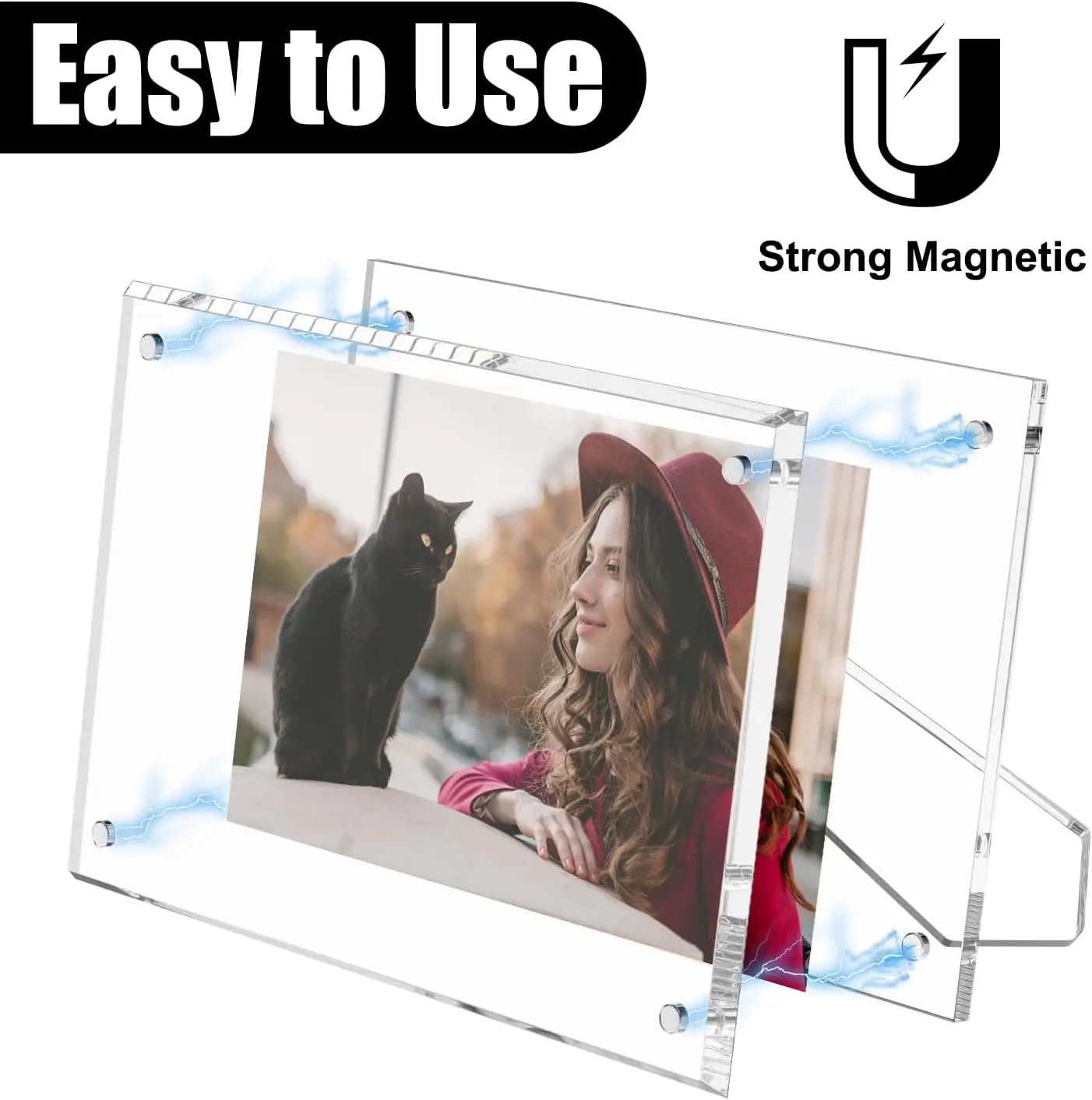 Acrylic Clear Photo Frame with Magnets Clear Picture Frames with Stand Acrylic Frame for Tabletop Display
