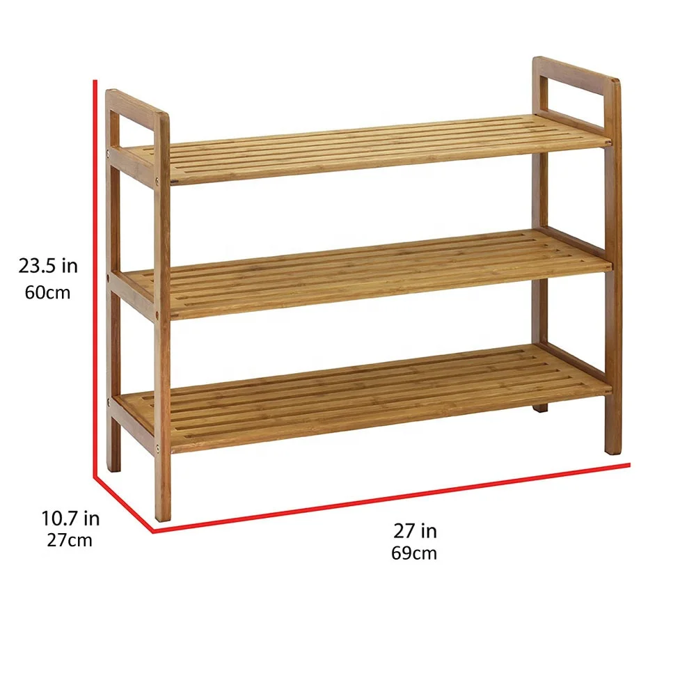 Factory custom 3-tier wooden shoe rack design bamboo shoes rack for entryways