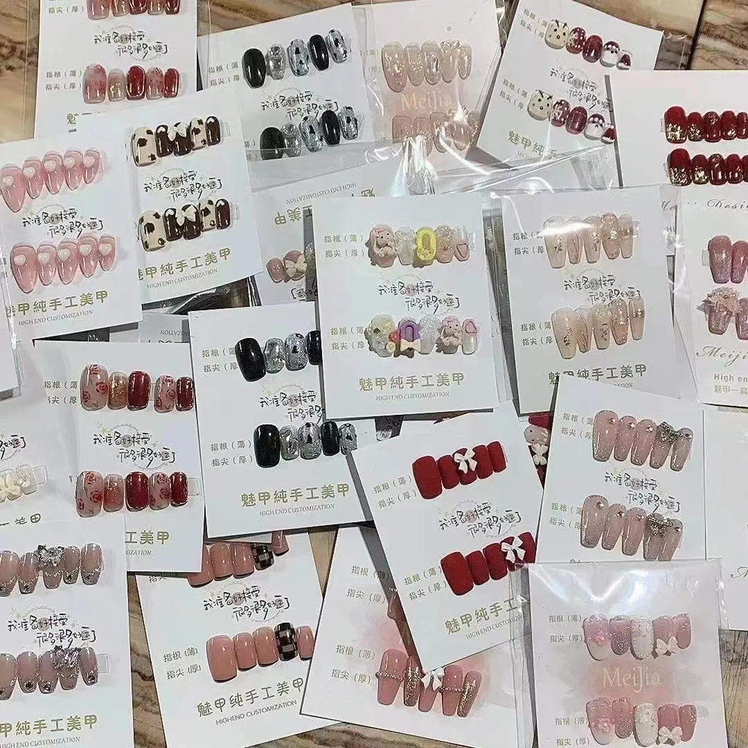 Custom bulk 10 pieces premium high quality hand made rhinestone XS S M L press on nails french finger handmade fake wear nail