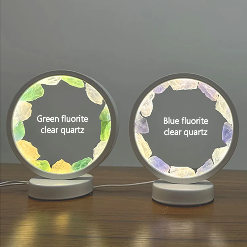 Raw Stone Healing  LED  Green Fluorite & Clear Quartz Lamp Crystal Night Lamp Table Lamp