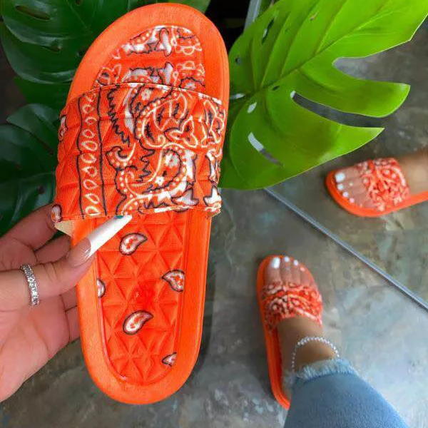 Fashion Style Wholesale Large Size Beach Women Slippers Printing Pattern Upper For Comfortable Women Slides