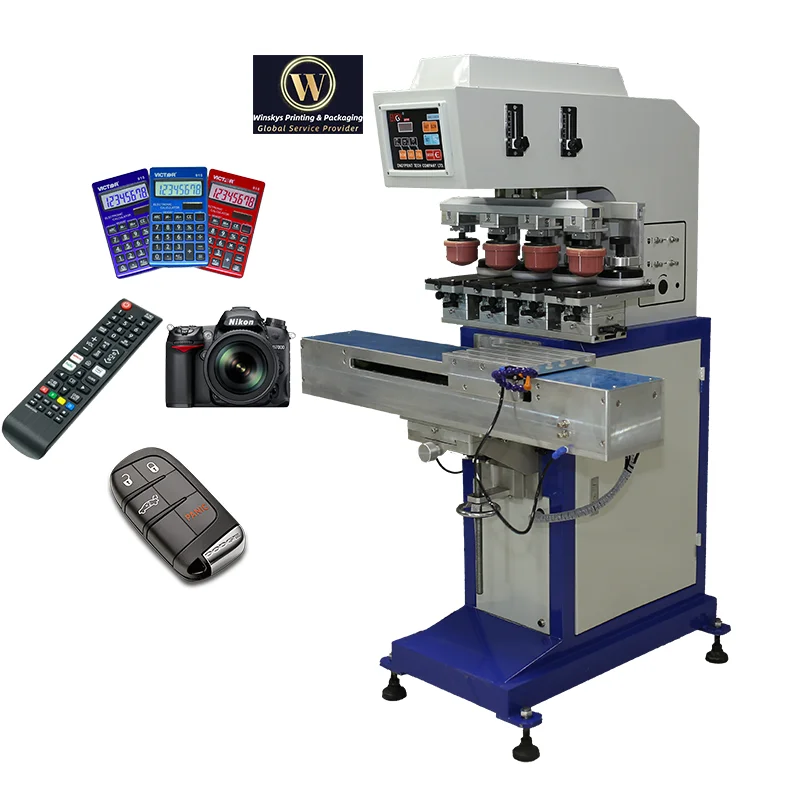 4 Color Pad Printing Machine Tampo Pad Printer With Conveyor Ink Cup Tray For Electronic Industry Equipment