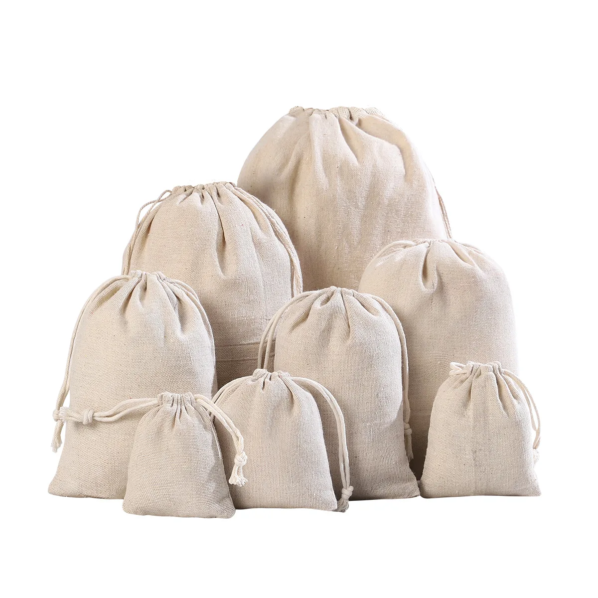 Custom Logo Reusable Eco Friendly Hemp Pouch linen fabric packaging small burlap bag with drawstring