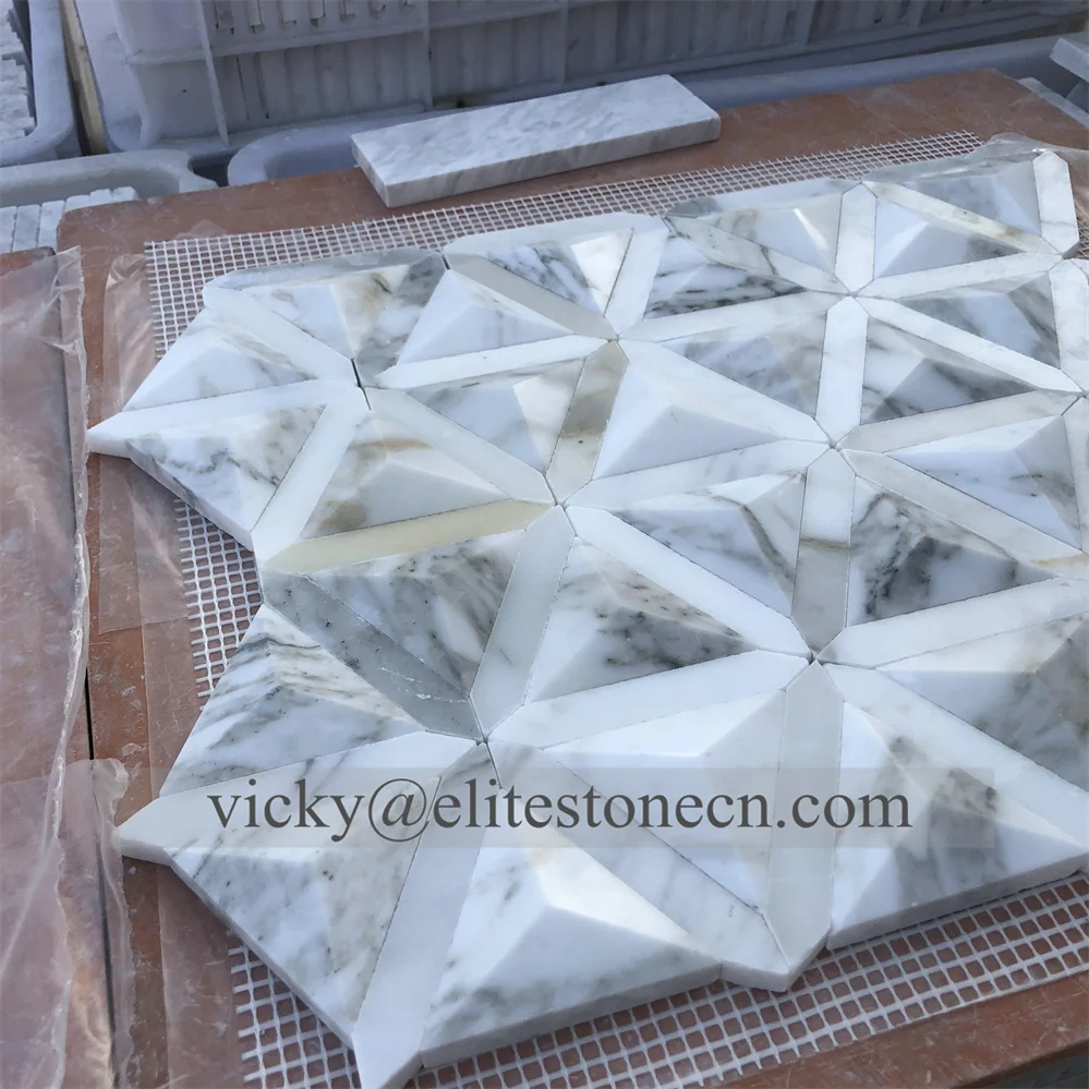 Polished or Honed Triangle Shape Calacatta Gold Marble Mosaic for Wall Art