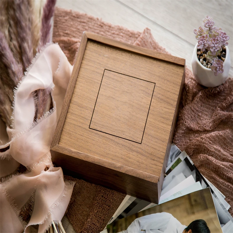 Custom Wholesale Personalized Engraved Wood Keepsake Box Walnut Wood Box With Sliding Lid Wooden Box