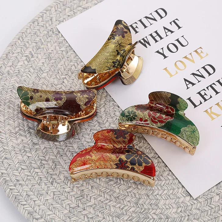 
Nonslip Large Hold Jaw Women Hair Clips Fashion Big Banana Hair Claw Clips Flower pattern Acrylic Bath Accessory 