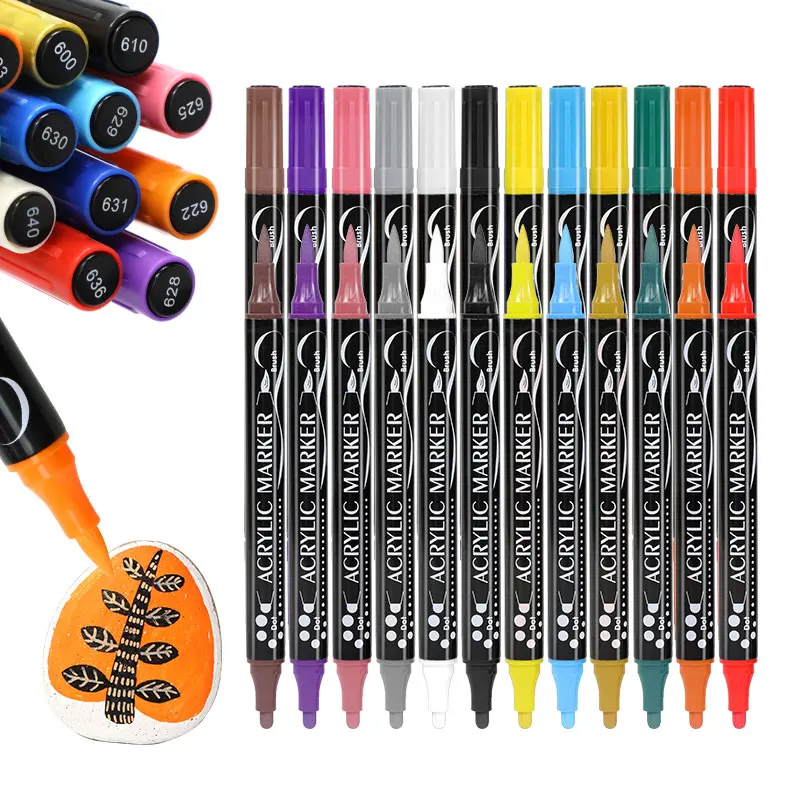 Professional Dual Tip Acrylic Paint Markers 36 Vibrant Colors Water Resistant Non-Toxic Marker Pens for Sketching Coloring