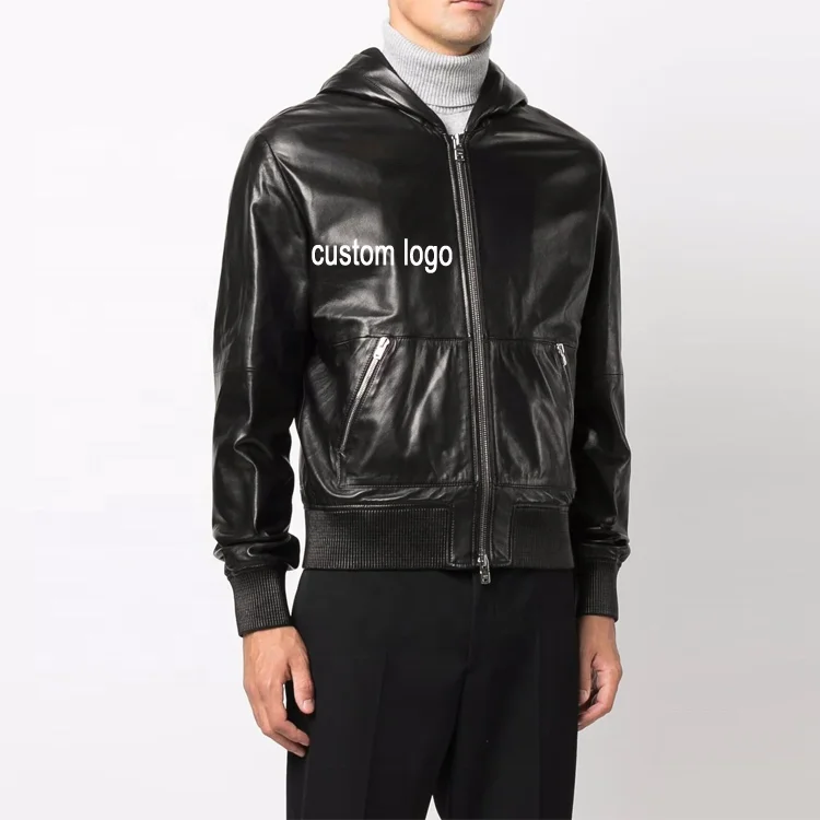 Mens Clothing black Leather Bomber Jacket Slim Fit Biker Motorcycle Jacket Lamb Leather Windbreaker Bomber Jacket Coat