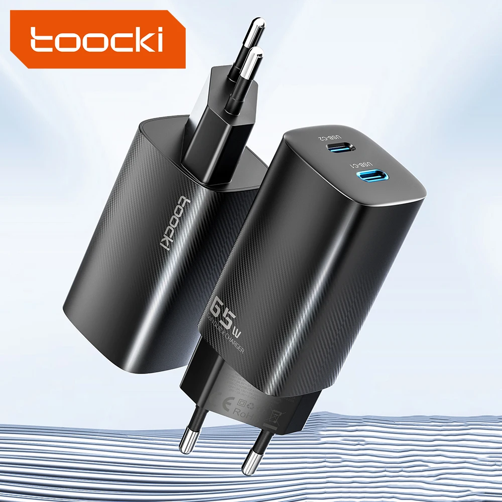 Toocki  OEM&ODM  PD3.0 65W 2-Port Mobile Phone Accessories pd Type C Fast Charger USB Type C Adaption with EU Plug