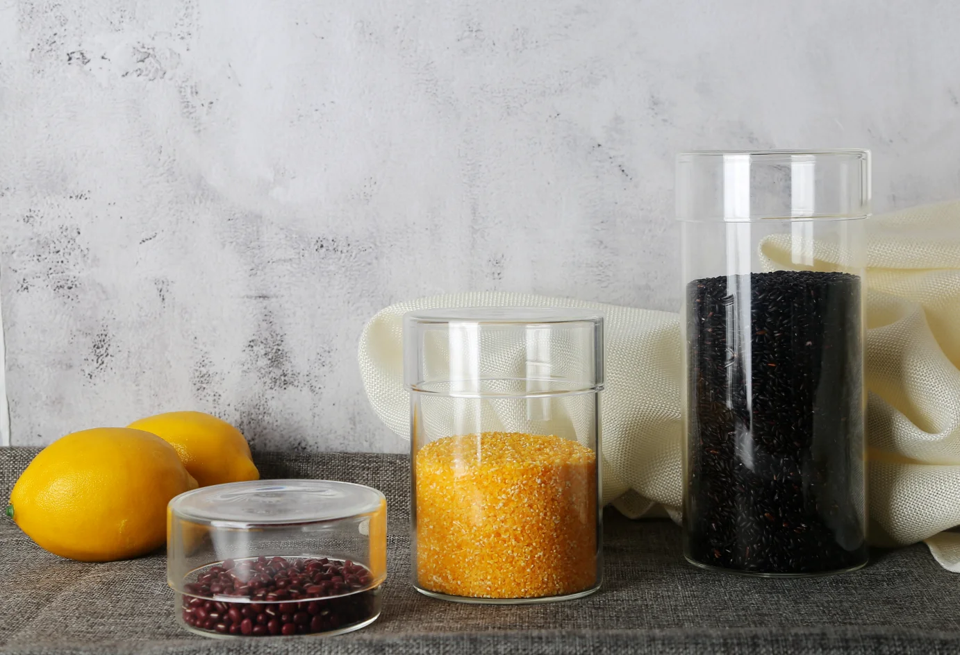 flat transparent grape lemon kitchen child resistant glass jar with lid