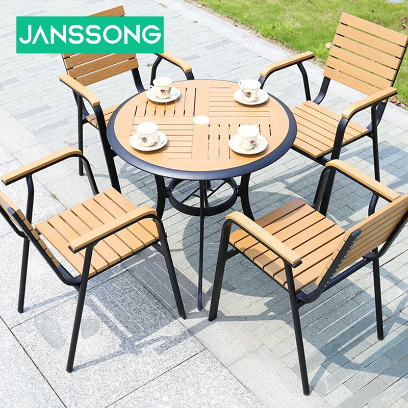 Furniture Table and Chair Set Leisure Plastic Wood Table and Chair Balcony Terrace Wooden Outdoor Open-air Catering Leisure