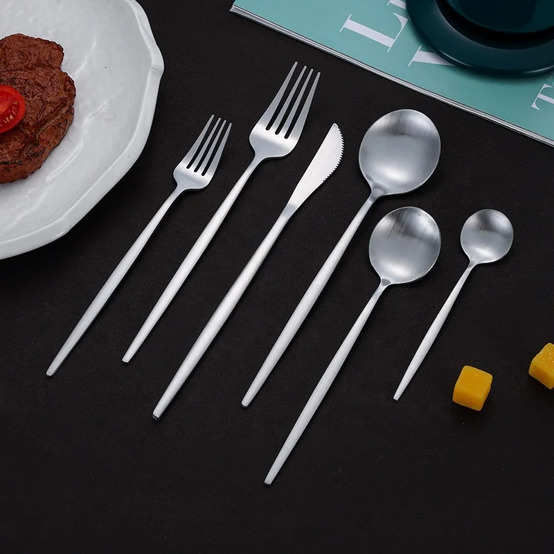 Matte Portuguese cutlery set gold high value hotel restaurant steak stainless steel cutlery spoon