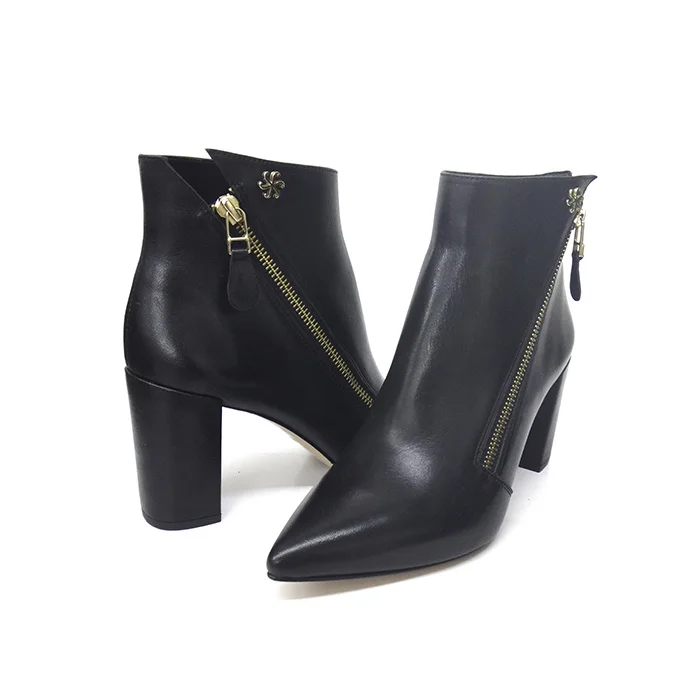 Popular leather comfortable women winter boots high heel ankle