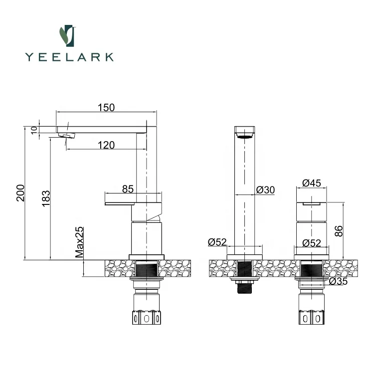 Wholesale Brushed Hot Cold Bathroom Bathtub Water Mixer Tap Faucet 2 Holes Washroom Faucets with Single Handle