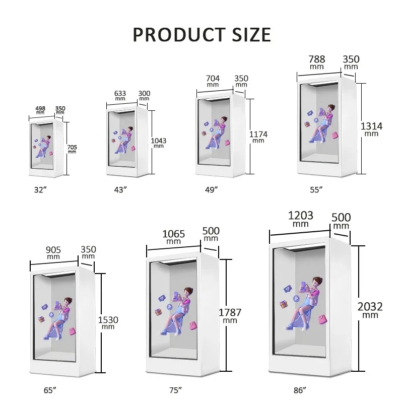 21.5,32,43,49,55 inch holobox 3d holographic projector 3d hologram box lcd transparent touch screen showcase