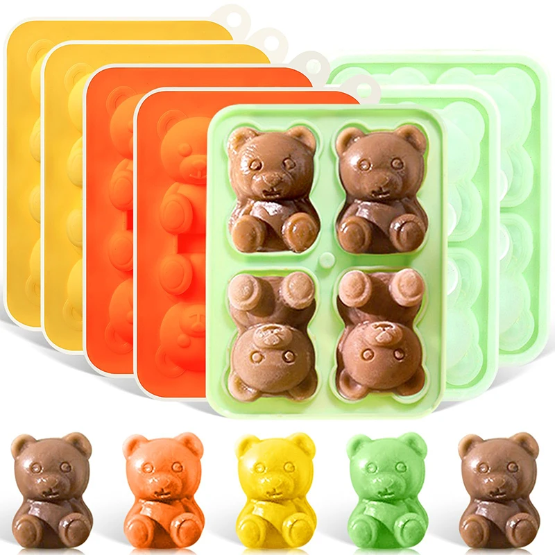 Food Grade Easy Release 6 Pcs Cute Bear Ice Cube Mold Silicone 3D Fun Shape Ice Cube Tray with Lids