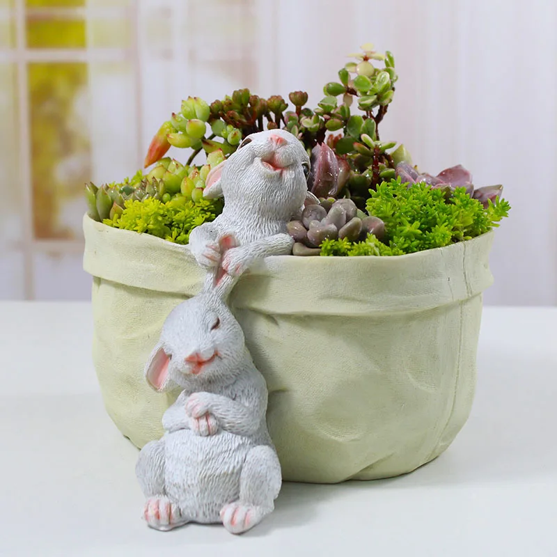 Cute Creative Pocket Rabbit Animal Planter Animal Shape Plant Pots Living Room Decor Bunny Flower Pots Planters