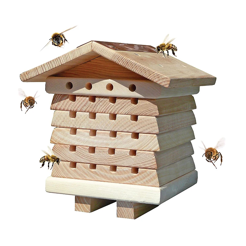 Decorative Garden Backyard Hanging Wooden Bee House Bee Hive House Attraction Insect Hotels
