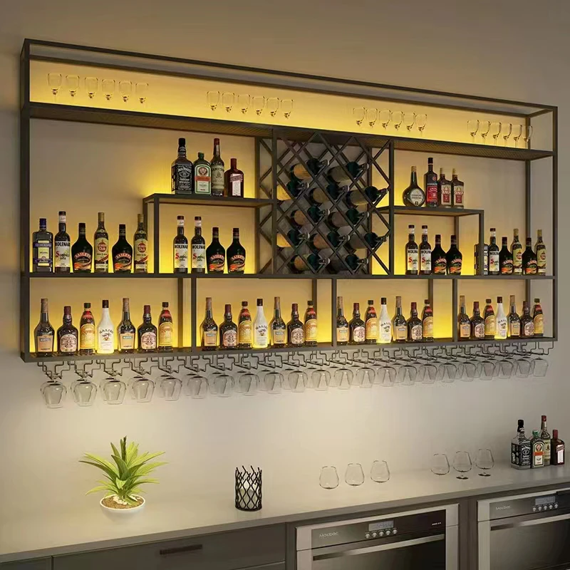 Customizable stainless steel wine rack/wall mount shelf for commercial bar cocktail station