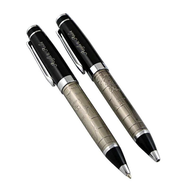 Embossed Bronze world map design high grade high quality heavy ballpoint pen for wedding gift
