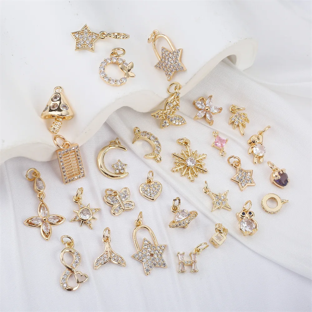 Owl star moon heart shape 14K brass gold filled Shiny Cubic Zircon pendant diy necklace bracelet earring charms for women