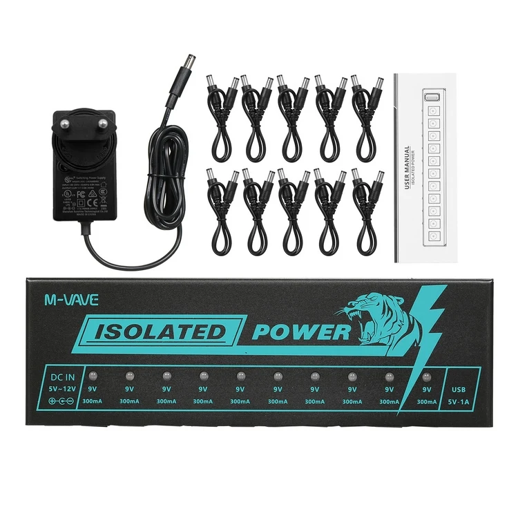 M-VAVE Guitar Pedal Power Guitar Effector Power Supply 10 Isolated DC Output Isolated Power