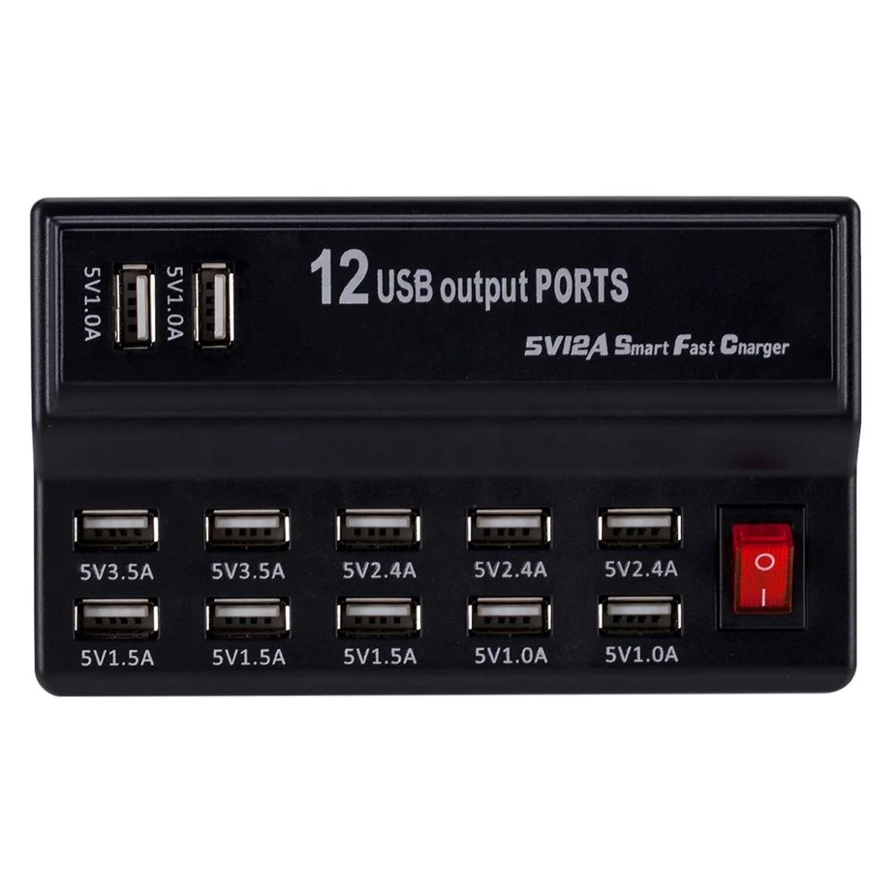 
USB Fast Charge HUB 12 Ports 12A Smart Charging Station USB Charger Mobile Phone Tablet Digital Charger for iPhone Samsung 