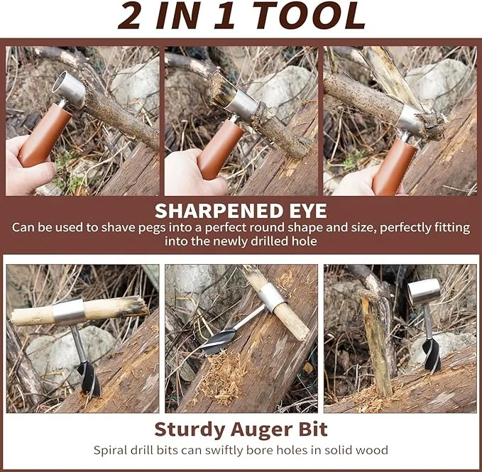 Manual Auger Settlers Tool Survival Hand Auger Wood Drill Scotch Eye Bushcraft Settlers Auger Tool for Camping Outdoor